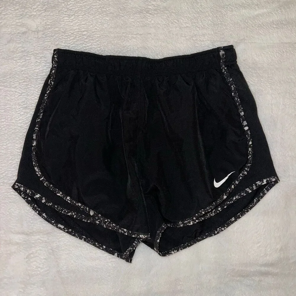 Nike Drifit Women’s Large Running Shorts Black White Speckles Drawstring EUC